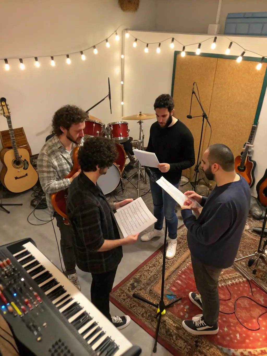A group of musicians participating in a WEST ROCK workshop, learning new techniques and collaborating with peers.