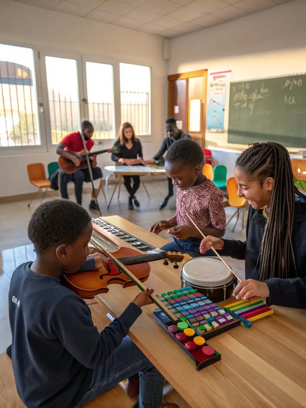 A photo of a community outreach program where WEST ROCK is providing music education to underserved populations, emphasizing inclusivity and accessibility.